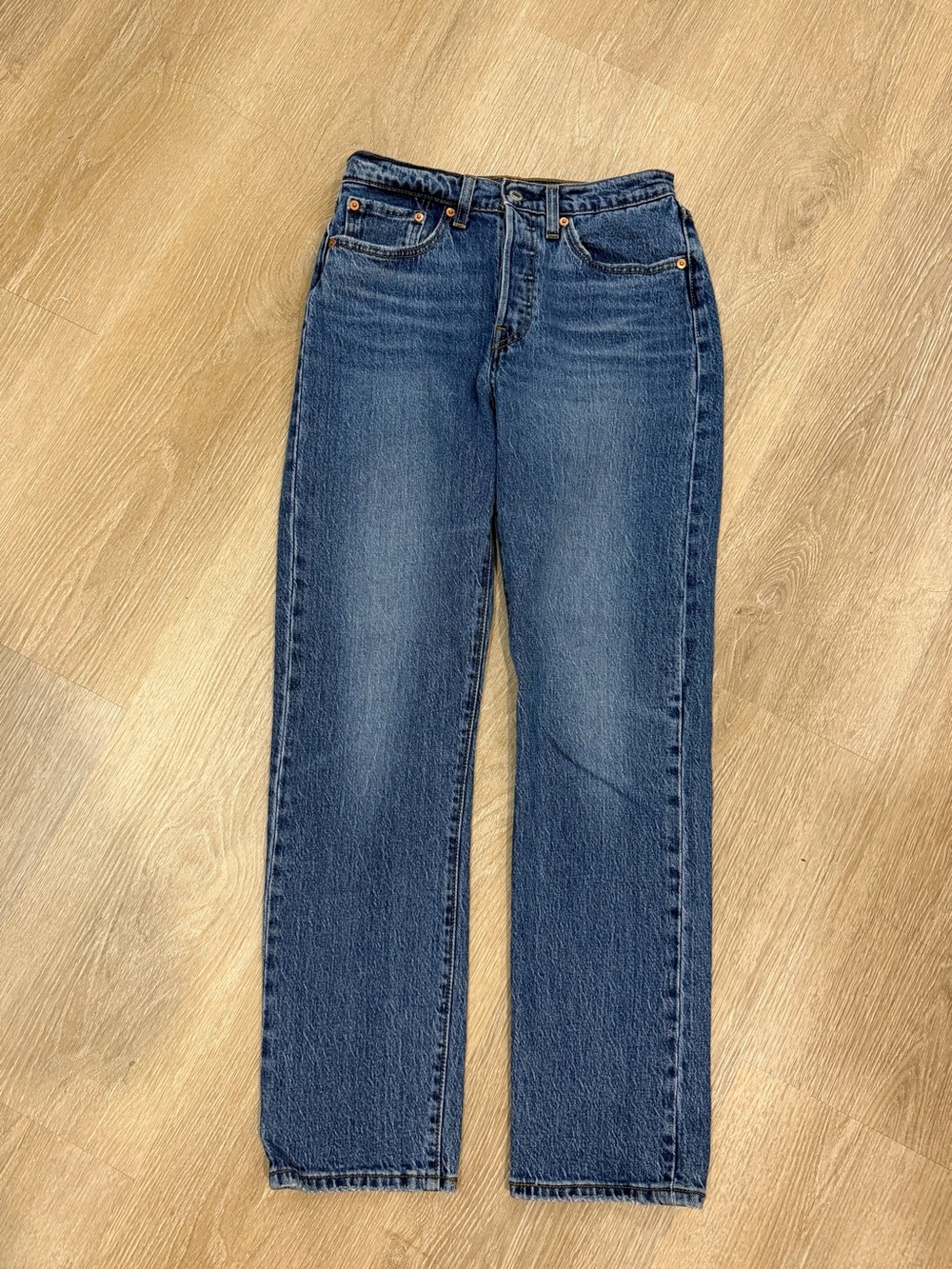 Levi’s 501 Original Womens W26 L30 High Rise Straight Leg Blue Stretch Jeans